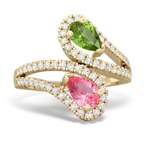peridot-pink sapphire pave swirls ring
