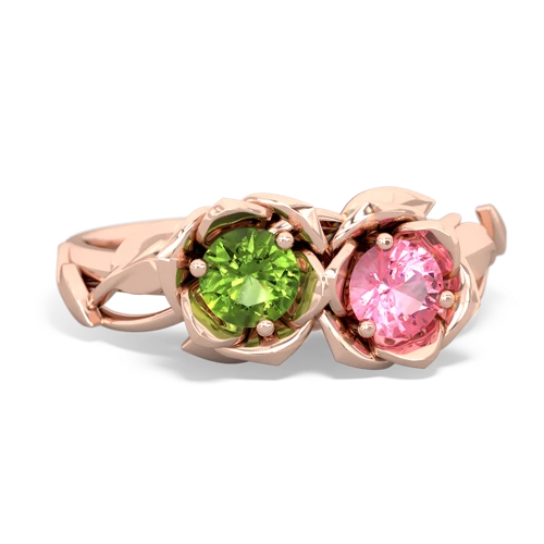 Peridot Genuine Peridot with Lab Created Pink Sapphire Rose Garden ring Ring