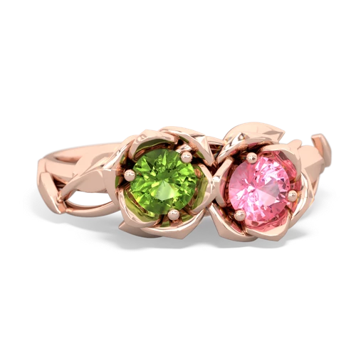 peridot-pink sapphire roses ring