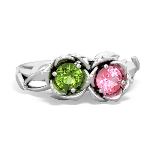 peridot-pink sapphire roses ring