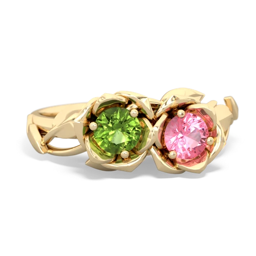 peridot-pink sapphire roses ring