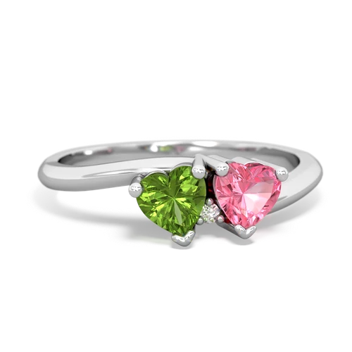 peridot-pink sapphire sweethearts promise ring