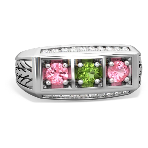 peridot-pink sapphire three stone ring