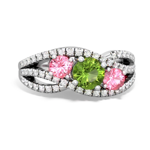 peridot-pink sapphire three stone pave ring