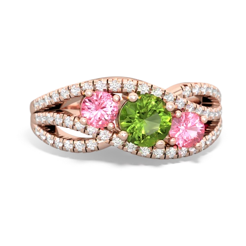 peridot-pink sapphire three stone pave ring