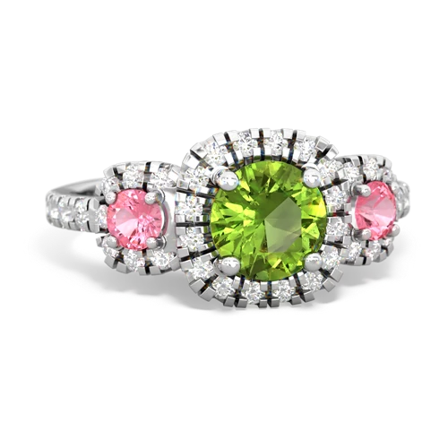peridot-pink sapphire three stone regal ring