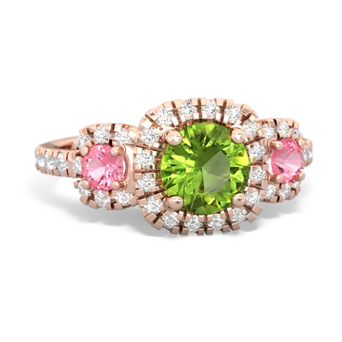 peridot-pink sapphire three stone regal ring