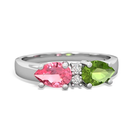 Peridot Genuine Peridot with Lab Created Pink Sapphire Pear Bowtie ring Ring