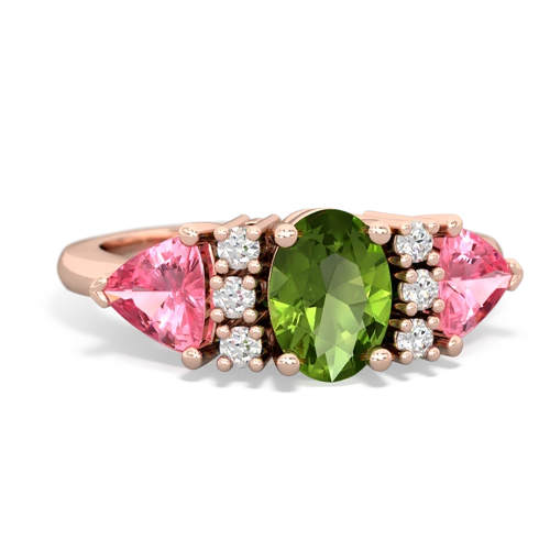 Peridot Genuine Peridot with Lab Created Pink Sapphire and  Antique Style Three Stone ring Ring