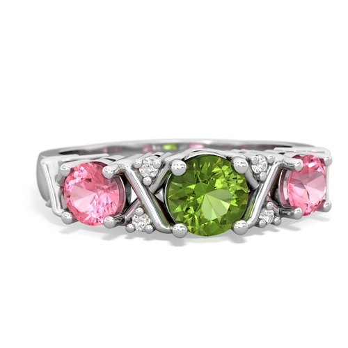 Peridot Genuine Peridot with Lab Created Pink Sapphire and  Hugs and Kisses ring Ring