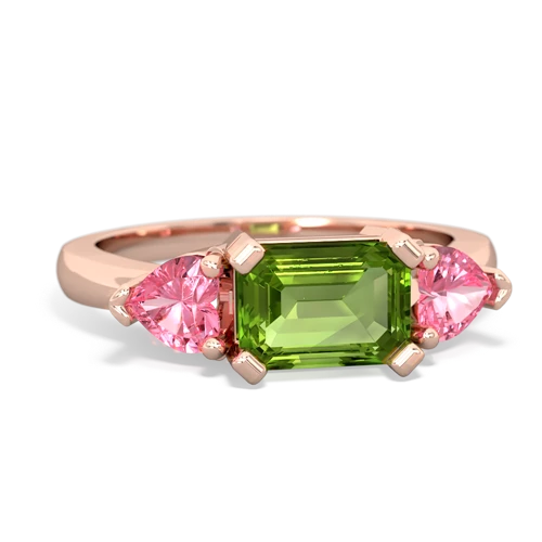 Peridot Genuine Peridot with Lab Created Pink Sapphire and  Three Stone ring Ring