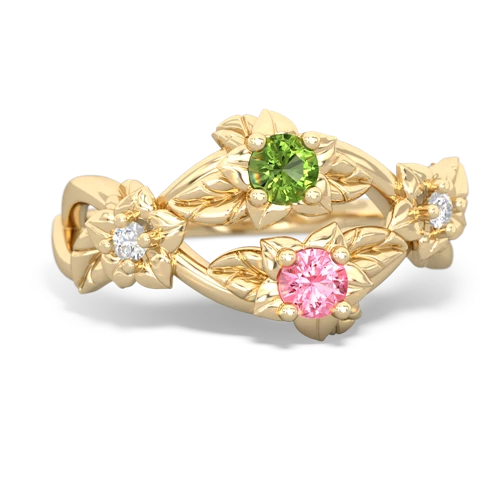 Peridot Genuine Peridot with Lab Created Pink Sapphire Sparkling Bouquet ring Ring