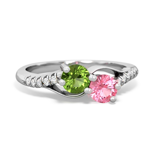peridot-pink sapphire two stone infinity ring