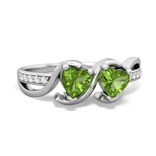 peridot double heart ring