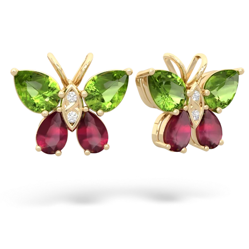 peridot-ruby butterfly earrings