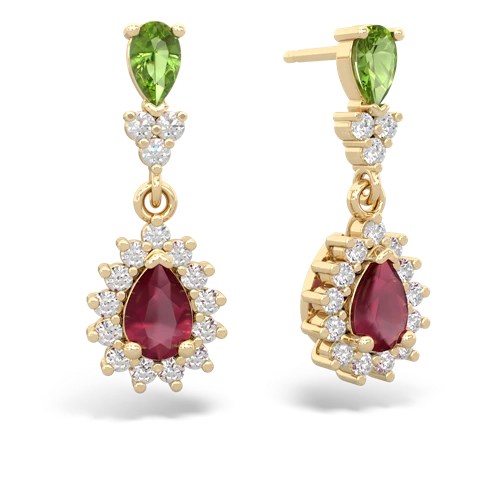Peridot Genuine Peridot with Genuine Ruby Halo Pear Dangle earrings Earrings