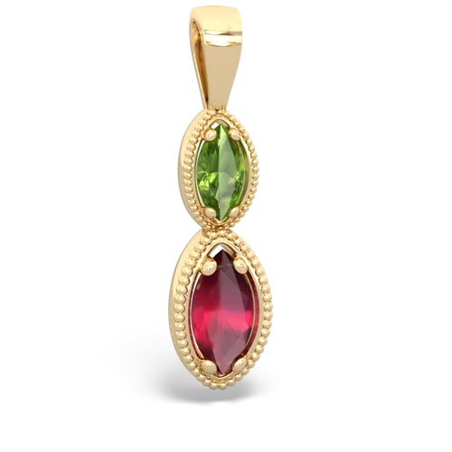 Peridot Genuine Peridot with Genuine Ruby Antique-style Halo pendant Pendant