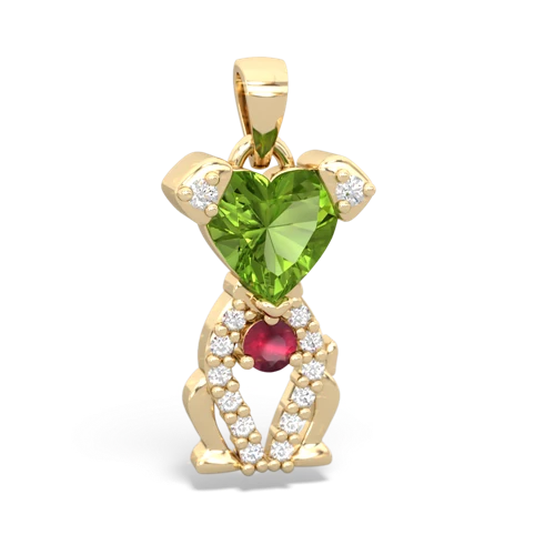 peridot-ruby birthstone puppy pendant