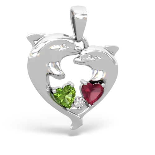 Peridot Genuine Peridot with Genuine Ruby Dolphin Heart pendant Pendant