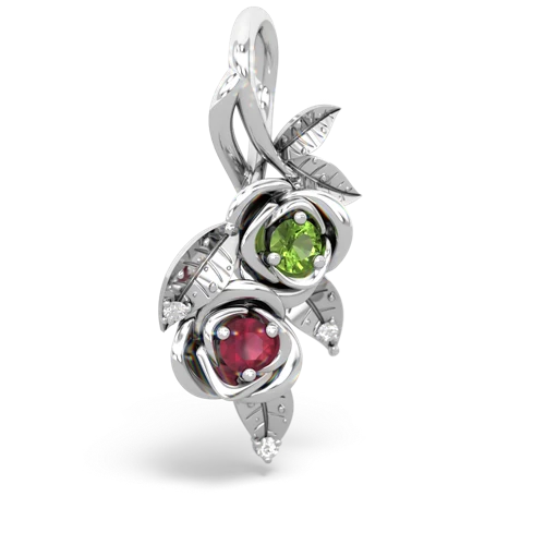 Peridot Genuine Peridot with Genuine Ruby Rose Vine pendant Pendant