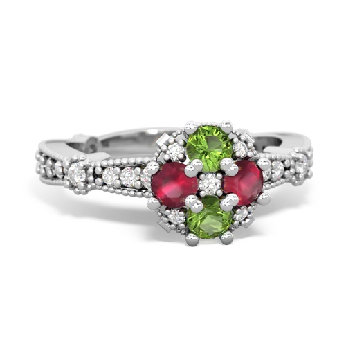 Peridot Genuine Peridot with Genuine Ruby Milgrain Antique Style ring Ring