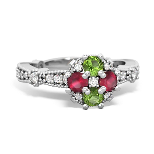 peridot-ruby art deco engagement ring