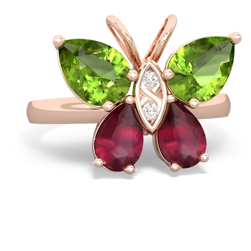 peridot-ruby butterfly ring