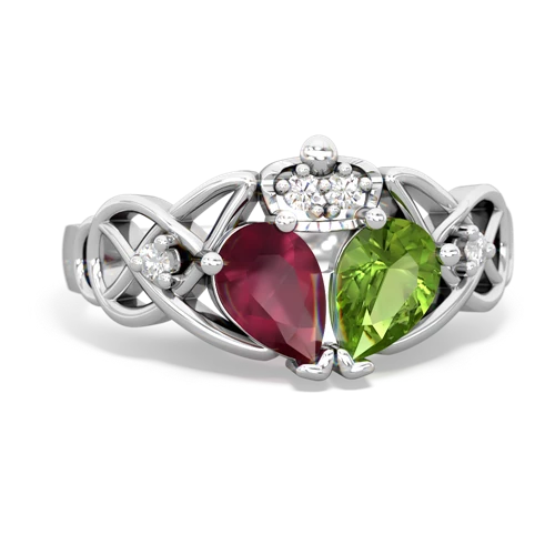 Peridot Genuine Peridot with Genuine Ruby Two Stone Claddagh ring Ring