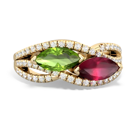 peridot-ruby double heart ring