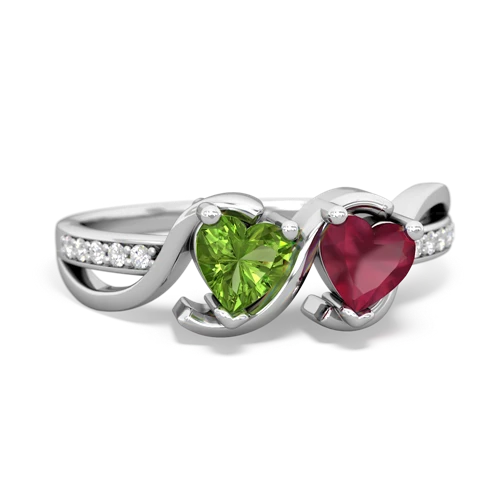 peridot-ruby double heart ring
