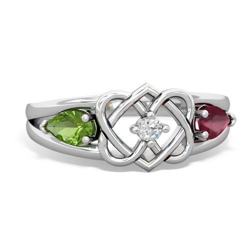 Peridot Genuine Peridot with Genuine Ruby Hearts Intertwined ring Ring