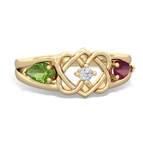 peridot-ruby double heart ring