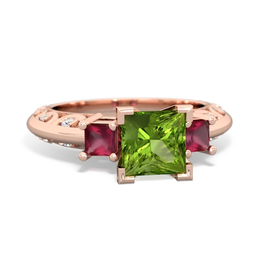 Peridot Genuine Peridot with Genuine Ruby and  Art Deco ring Ring