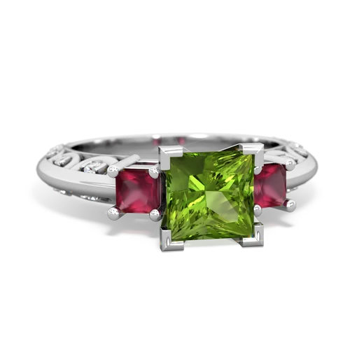 Genuine Peridot with Genuine Ruby and Genuine Ruby Art Deco ring