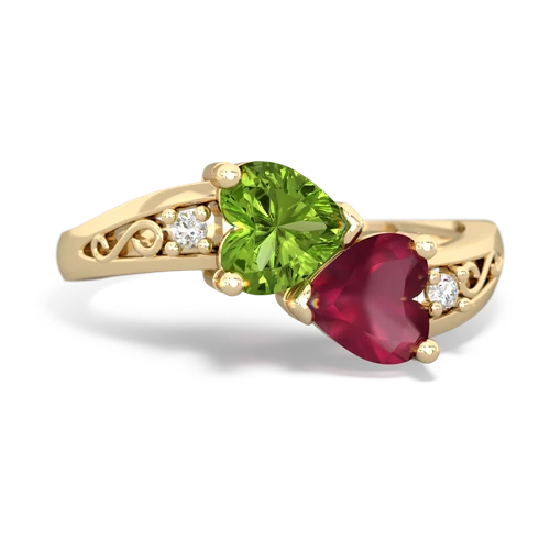 Peridot Genuine Peridot with Genuine Ruby Snuggling Hearts ring Ring