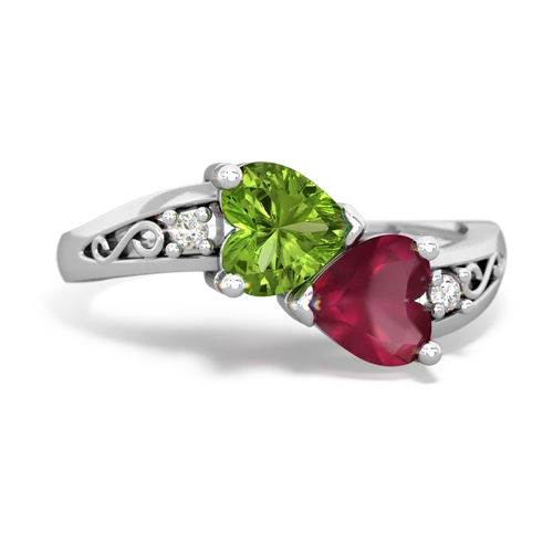 peridot-ruby filligree ring