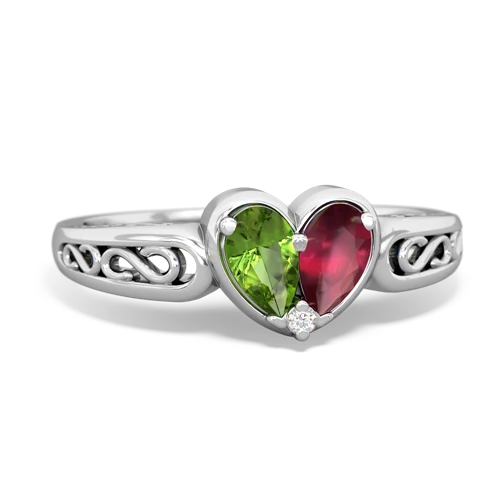 Peridot Genuine Peridot with Genuine Ruby filligree Heart ring Ring