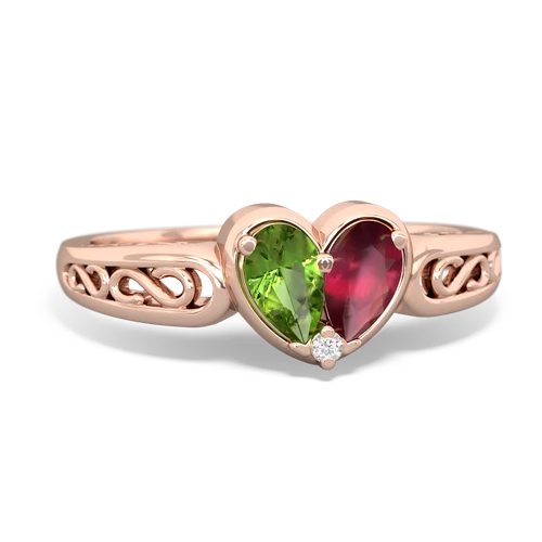 peridot-ruby filligree ring