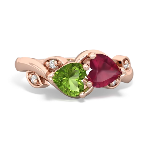 Peridot Genuine Peridot with Genuine Ruby Floral Elegance ring Ring
