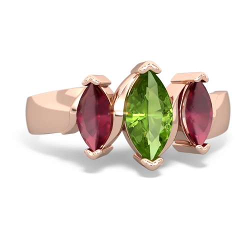 Peridot Genuine Peridot with Genuine Ruby and  Three Peeks ring Ring