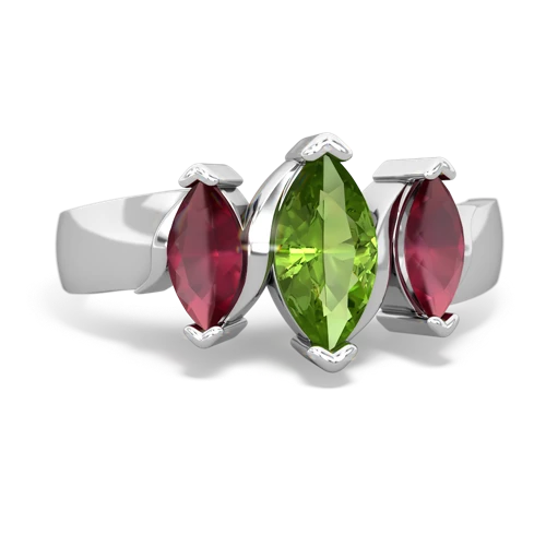 Genuine Peridot with Genuine Ruby and Genuine Ruby Three Peeks ring
