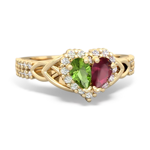 Peridot Genuine Peridot with Genuine Ruby Celtic Knot Engagement ring Ring