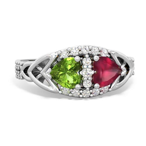 Peridot Genuine Peridot with Genuine Ruby Celtic Knot Engagement ring Ring