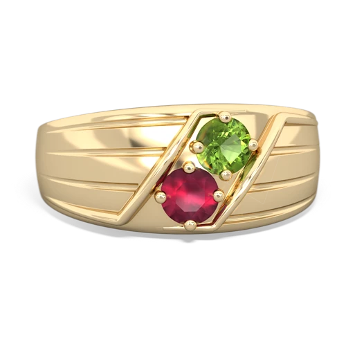 Peridot Genuine Peridot with Genuine Ruby Art Deco Men's ring Ring