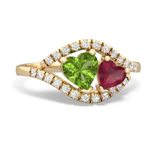 peridot-ruby mother child ring