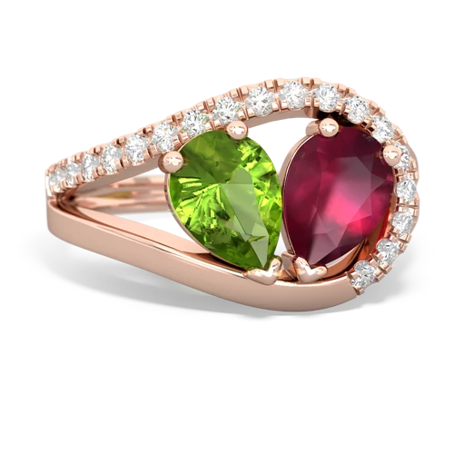 Peridot Genuine Peridot with Genuine Ruby Nestled Heart Keepsake ring Ring