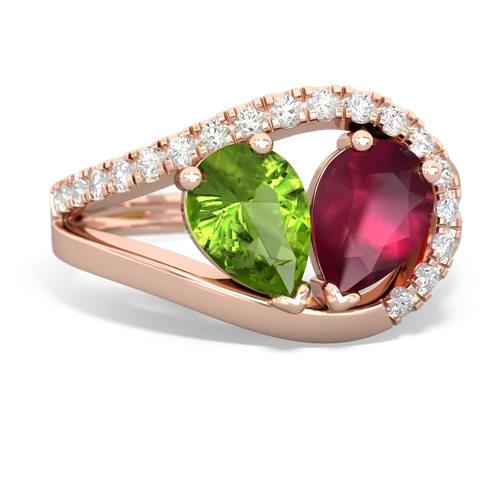 peridot-ruby pave heart ring