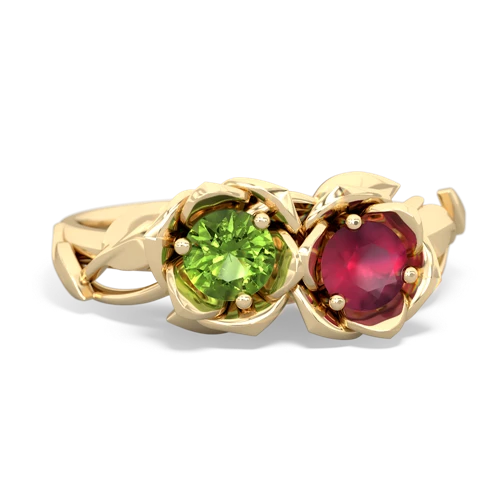 Peridot Genuine Peridot with Genuine Ruby Rose Garden ring Ring