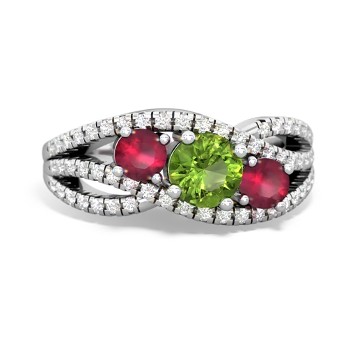 peridot-ruby three stone pave ring