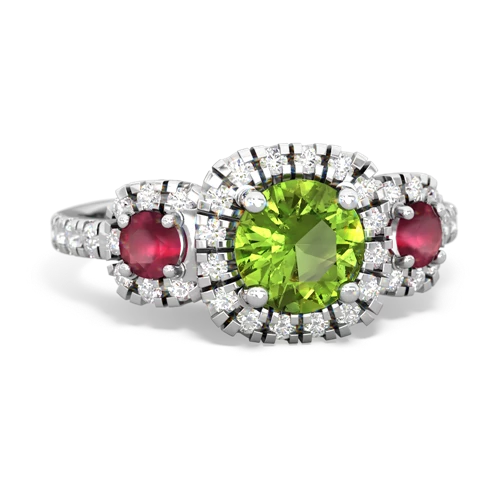 peridot-ruby three stone regal ring